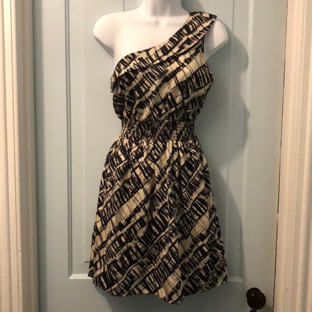 White & Navy one shoulder dress